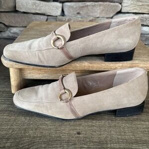 Enzo Angiolini "Janetta" Loafers Woman's 6M Tan Suede Leather Slip On Buckle